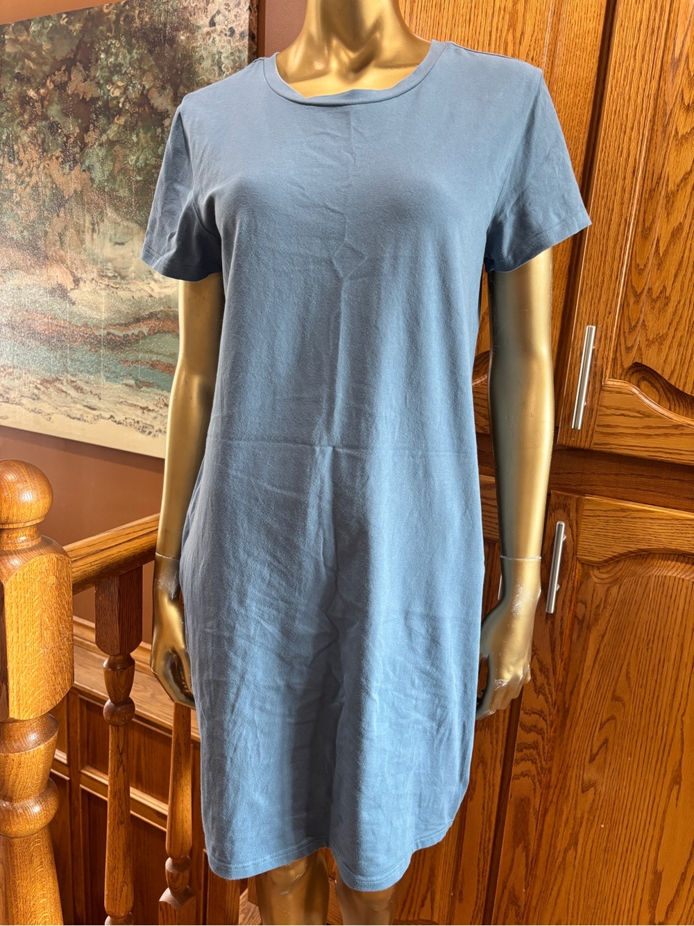 Women's Casual Crewneck Tee Dress in Dusty Blue
